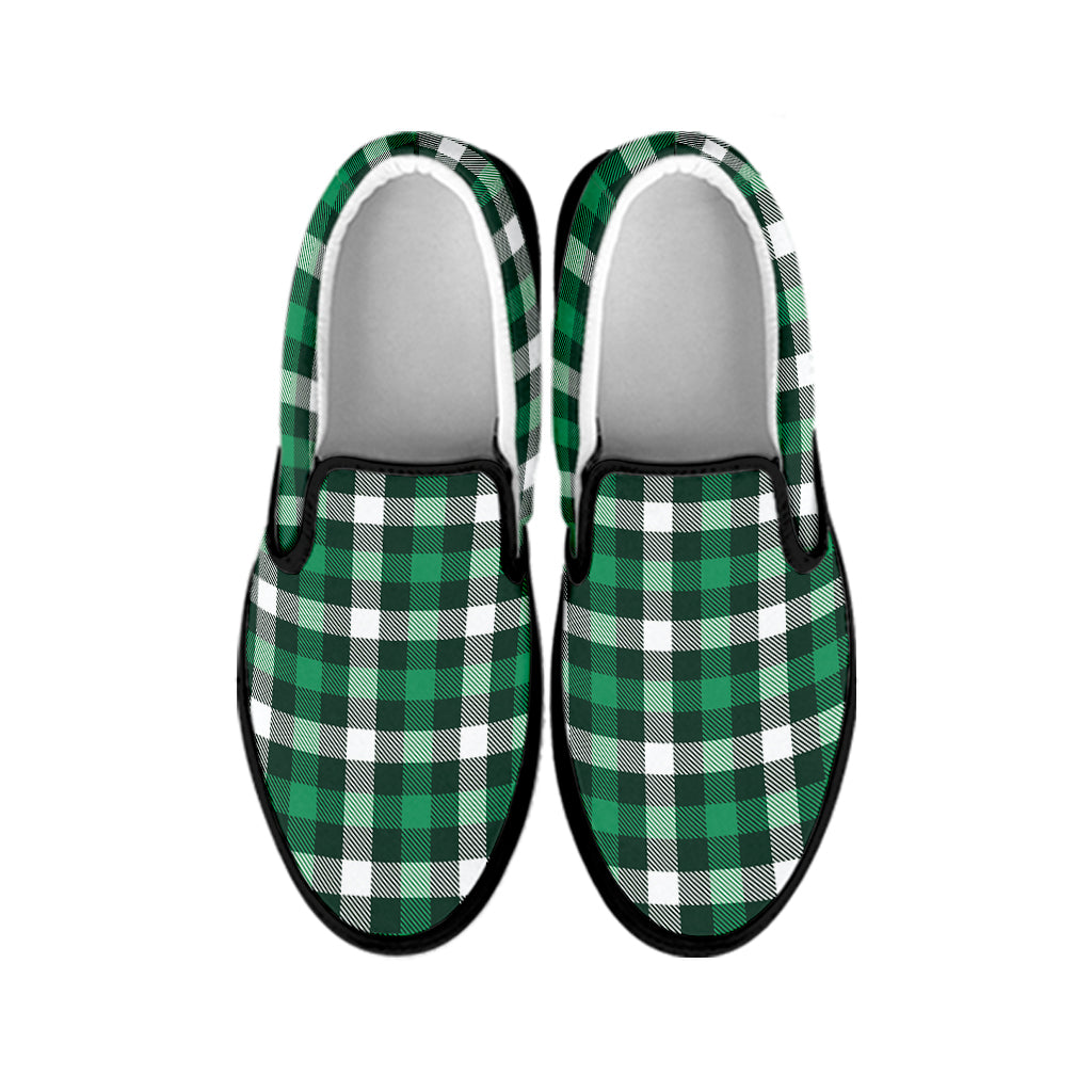 Saint Patrick's Day Stewart Plaid Print Black Slip On Shoes