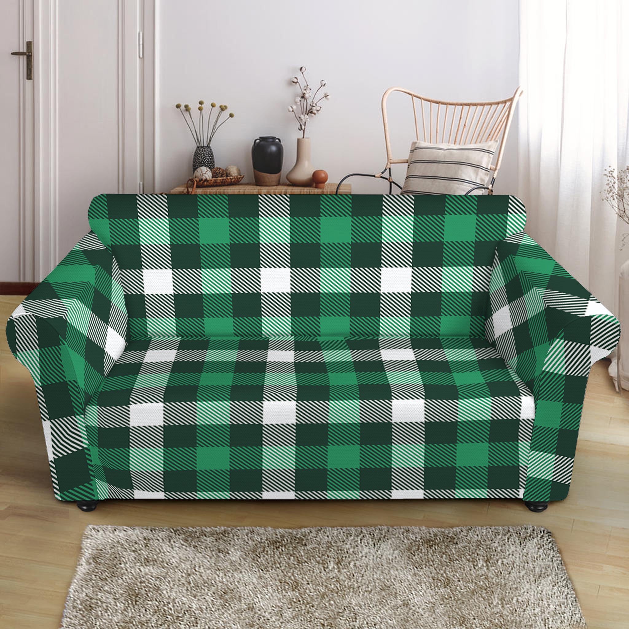 Saint Patrick's Day Stewart Plaid Print Loveseat Slipcover