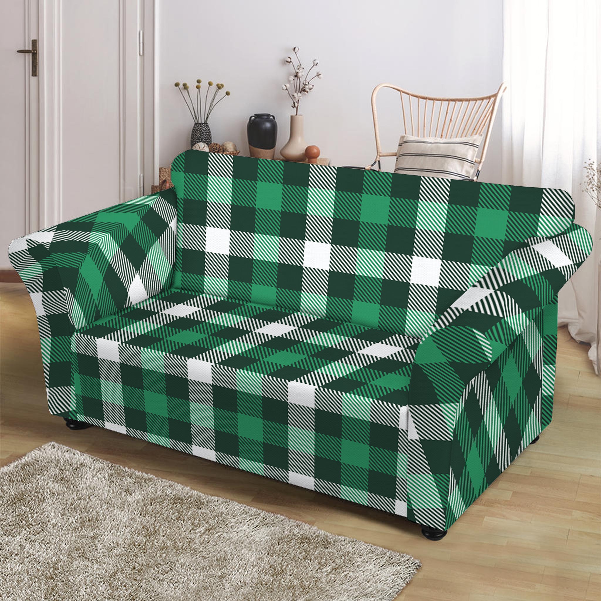 Saint Patrick's Day Stewart Plaid Print Loveseat Slipcover