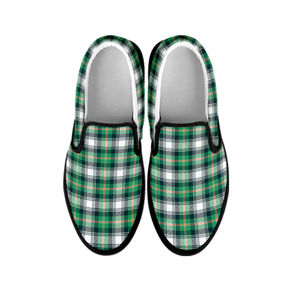 Saint Patrick's Day Tartan Pattern Print Black Slip On Shoes