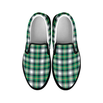 Saint Patrick's Day Tartan Pattern Print Black Slip On Shoes