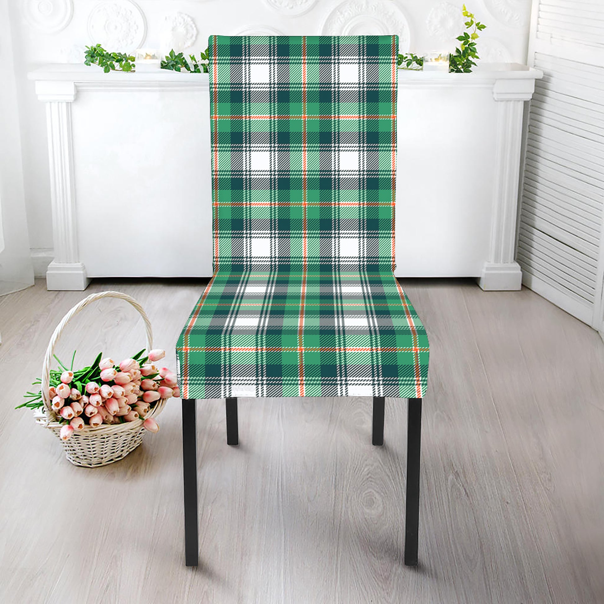 Saint Patrick's Day Tartan Pattern Print Dining Chair Slipcover