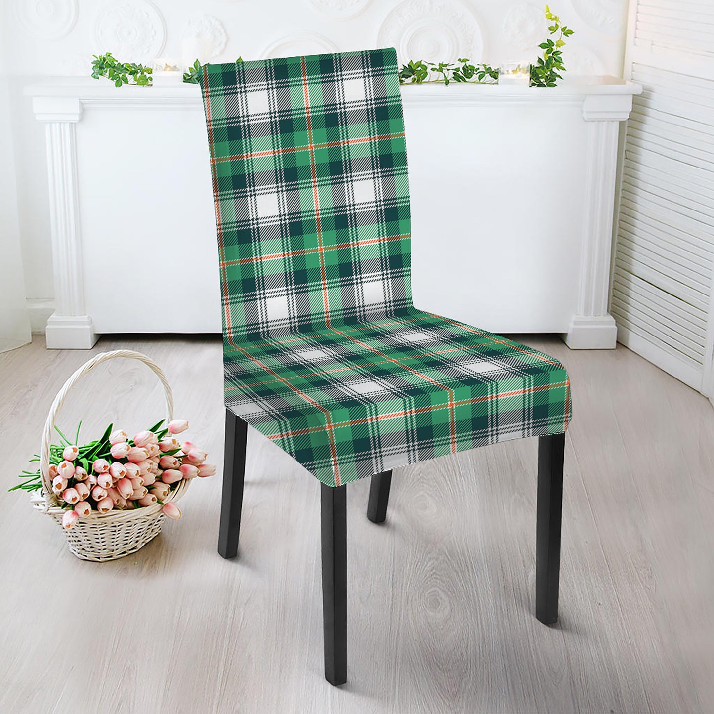 Saint Patrick's Day Tartan Pattern Print Dining Chair Slipcover