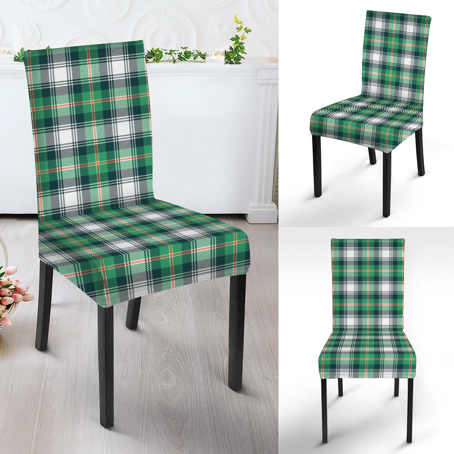 Saint Patrick's Day Tartan Pattern Print Dining Chair Slipcover