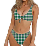 Saint Patrick's Day Tartan Pattern Print Front Bow Tie Bikini