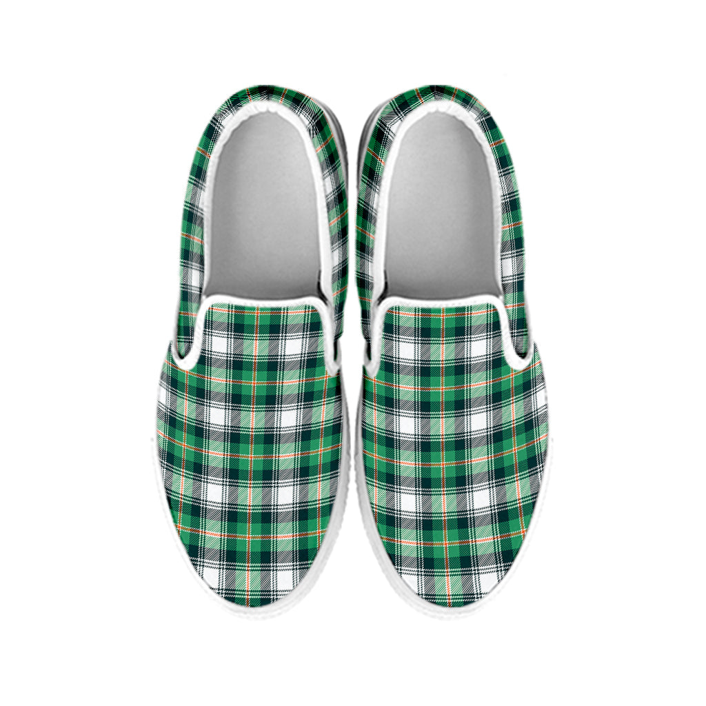 Saint Patrick's Day Tartan Pattern Print White Slip On Shoes