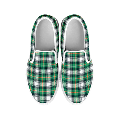 Saint Patrick's Day Tartan Pattern Print White Slip On Shoes