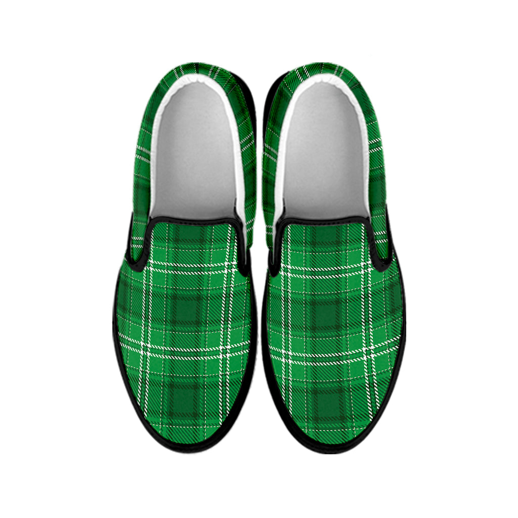 Saint Patrick's Day Tartan Print Black Slip On Shoes