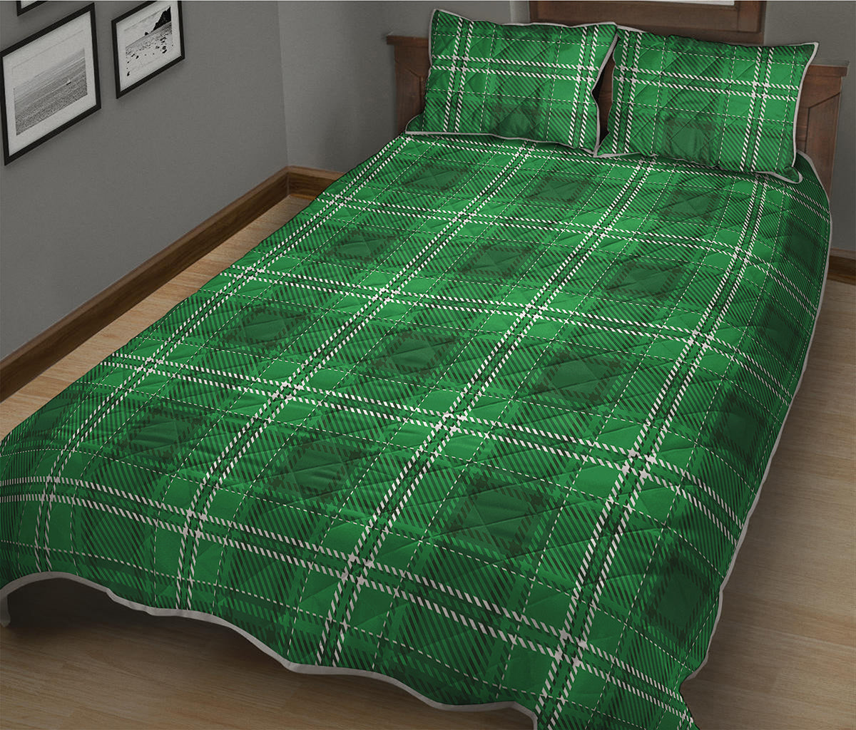 Saint Patrick's Day Tartan Print Quilt Bed Set