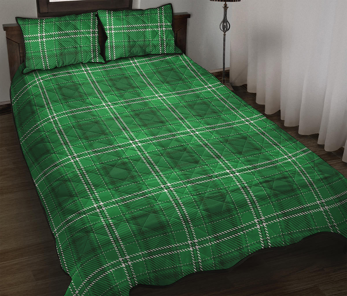 Saint Patrick's Day Tartan Print Quilt Bed Set
