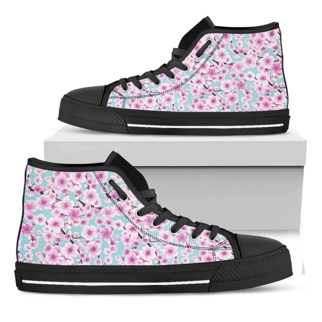 Sakura Cherry Blossom Pattern Print Black High Top Shoes