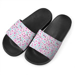 Sakura Cherry Blossom Pattern Print Black Slide Sandals