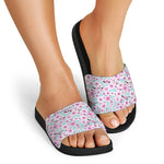 Sakura Cherry Blossom Pattern Print Black Slide Sandals