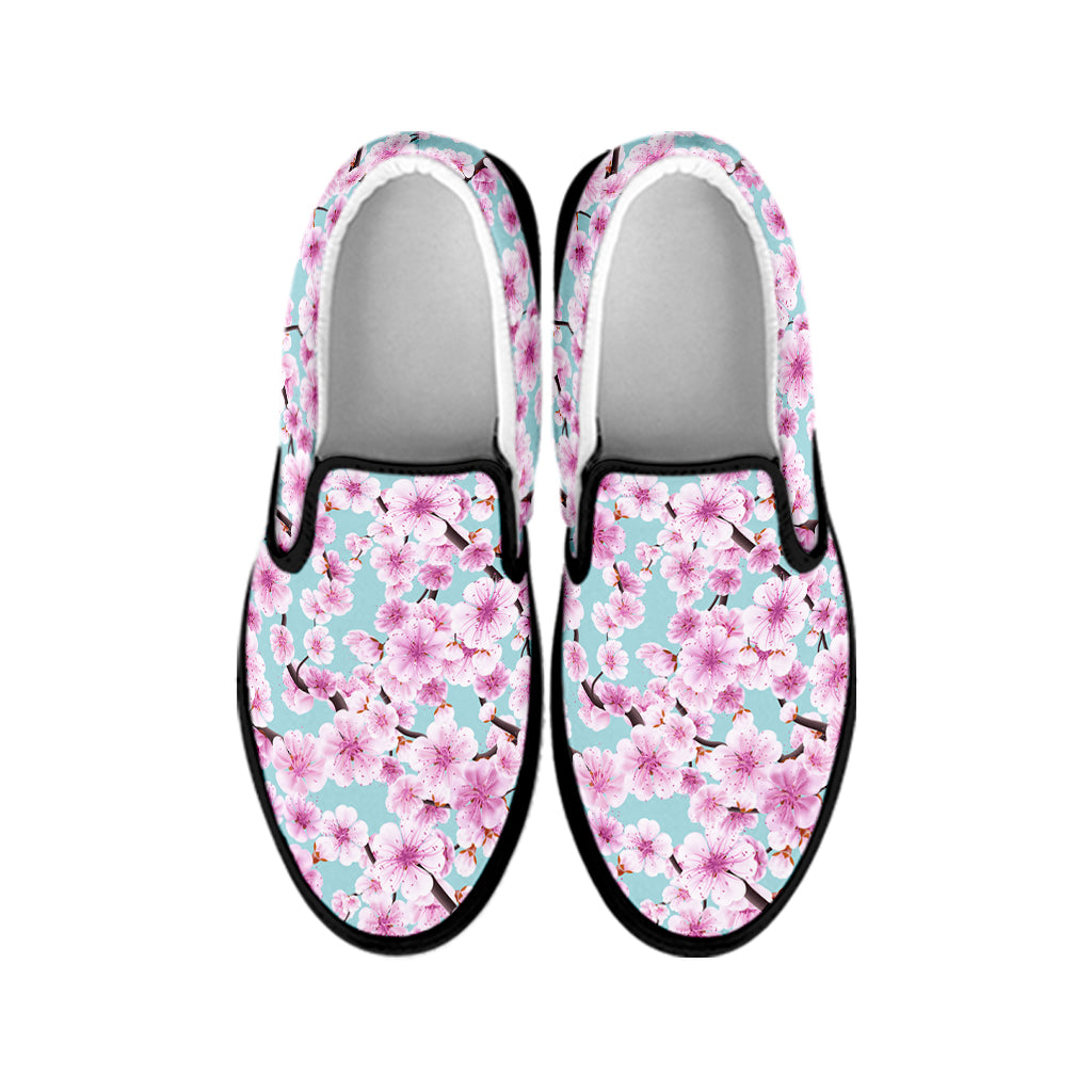 Sakura Cherry Blossom Pattern Print Black Slip On Shoes