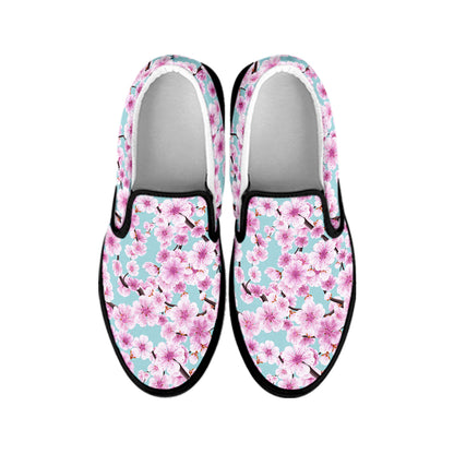 Sakura Cherry Blossom Pattern Print Black Slip On Shoes