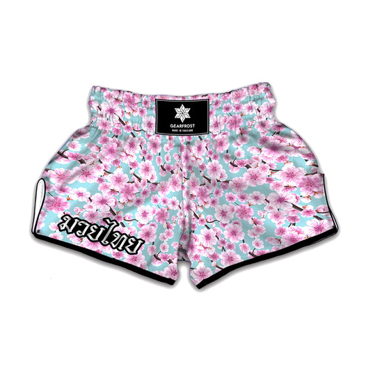 Sakura Cherry Blossom Pattern Print Muay Thai Boxing Shorts