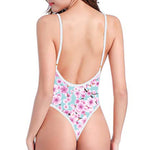 Sakura Cherry Blossom Pattern Print One Piece High Cut Swimsuit