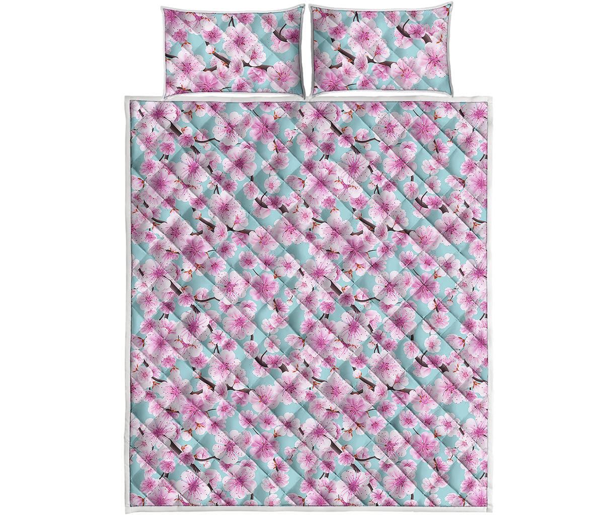 Sakura Cherry Blossom Pattern Print Quilt Bed Set