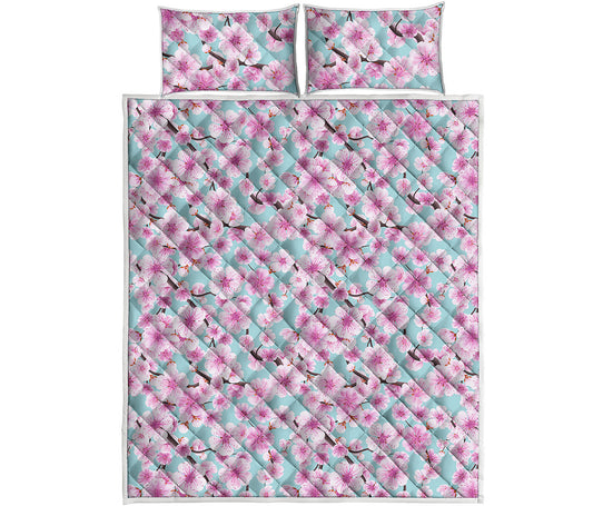Sakura Cherry Blossom Pattern Print Quilt Bed Set