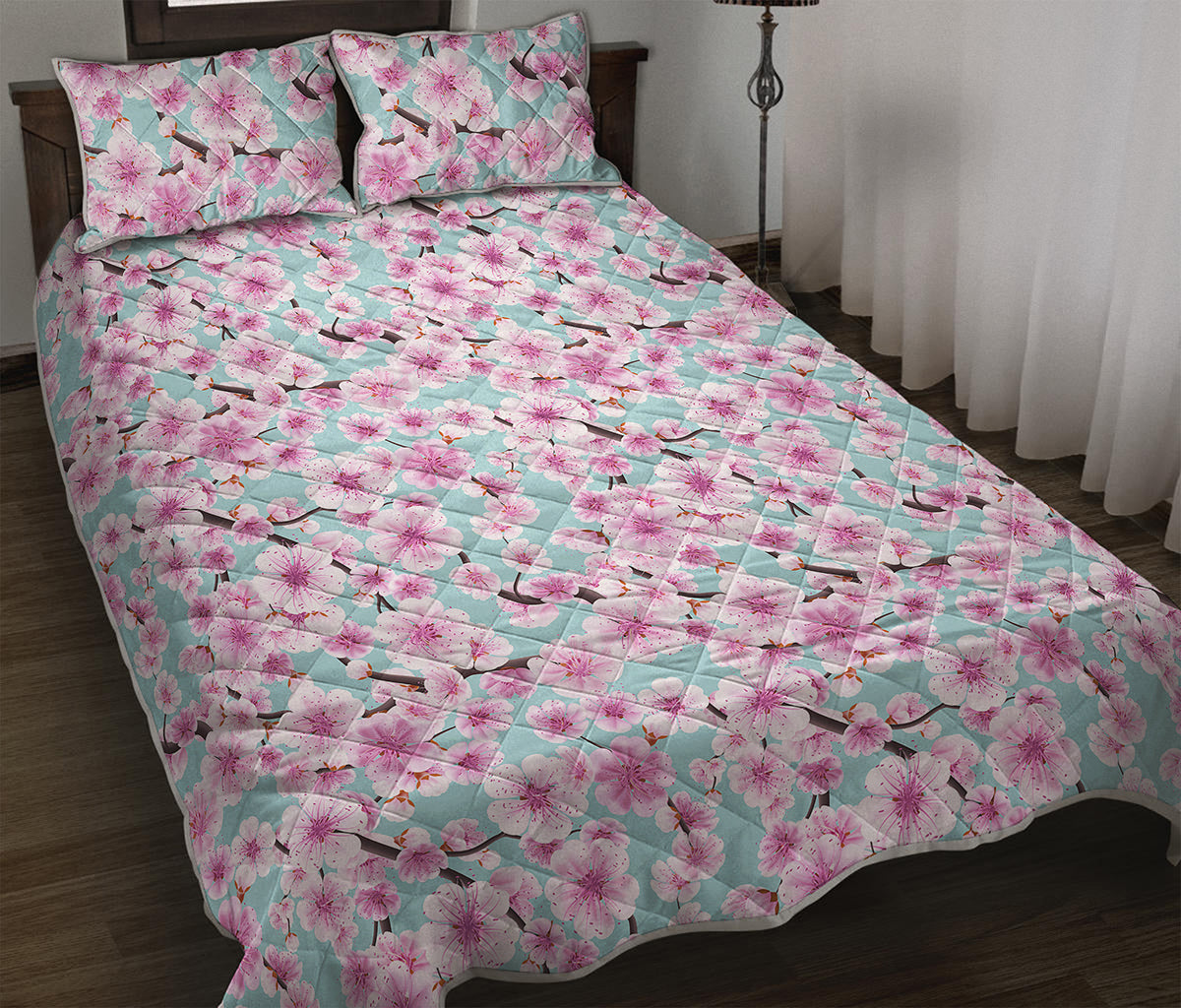 Sakura Cherry Blossom Pattern Print Quilt Bed Set