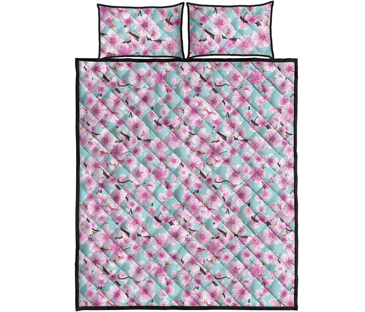 Sakura Cherry Blossom Pattern Print Quilt Bed Set