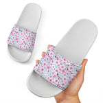 Sakura Cherry Blossom Pattern Print White Slide Sandals