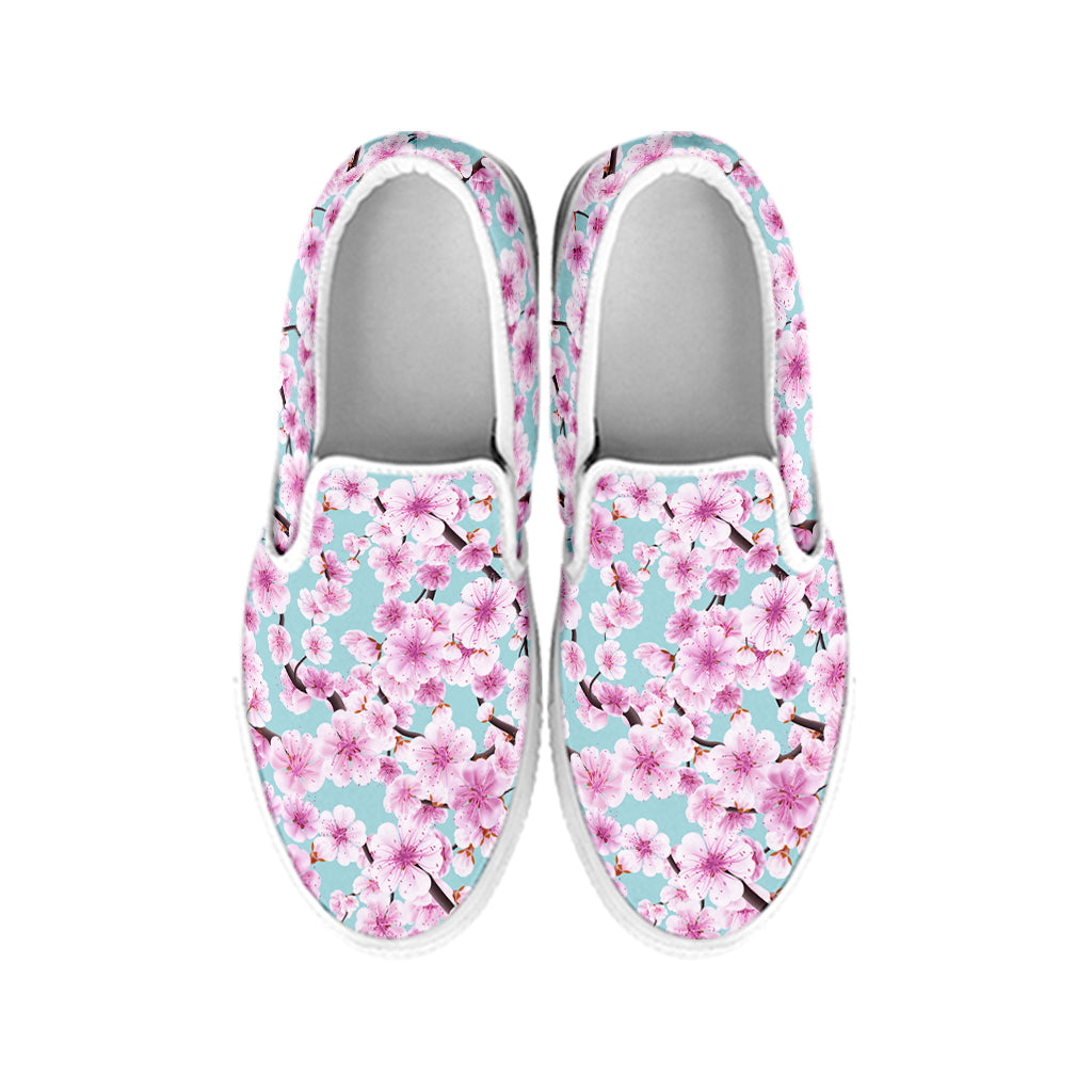 Sakura Cherry Blossom Pattern Print White Slip On Shoes