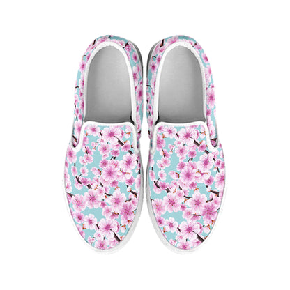 Sakura Cherry Blossom Pattern Print White Slip On Shoes