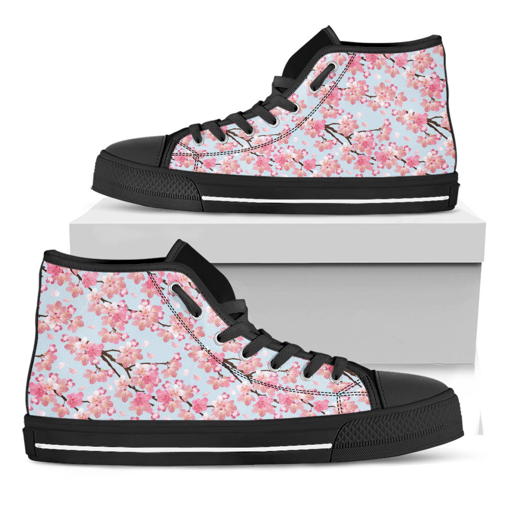 Sakura Flower Cherry Blossom Print Black High Top Shoes