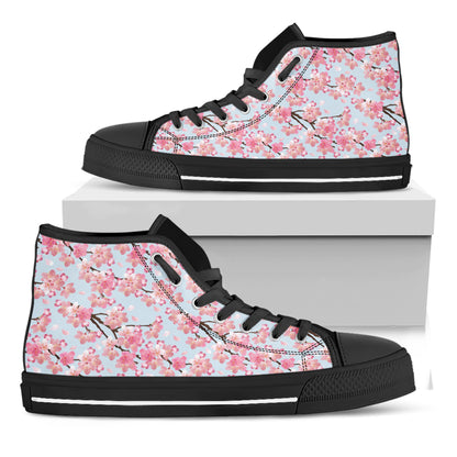 Sakura Flower Cherry Blossom Print Black High Top Shoes