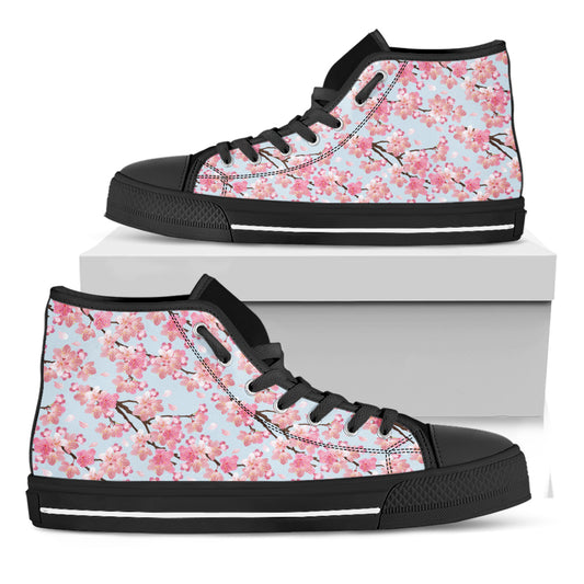 Sakura Flower Cherry Blossom Print Black High Top Shoes