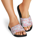 Sakura Flower Cherry Blossom Print Black Slide Sandals