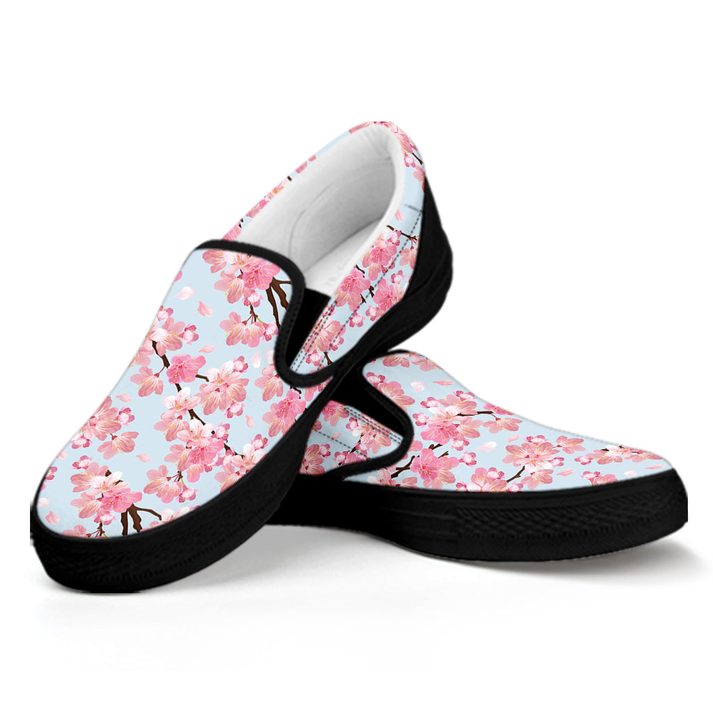 Sakura Flower Cherry Blossom Print Black Slip On Shoes