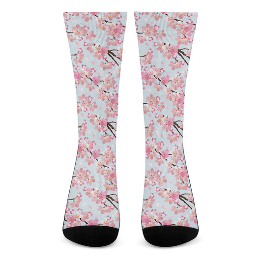 Sakura Flower Cherry Blossom Print Crew Socks