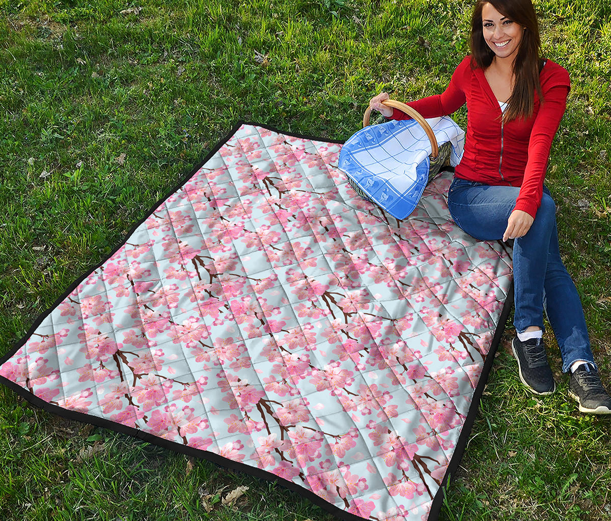 Sakura Flower Cherry Blossom Print Quilt