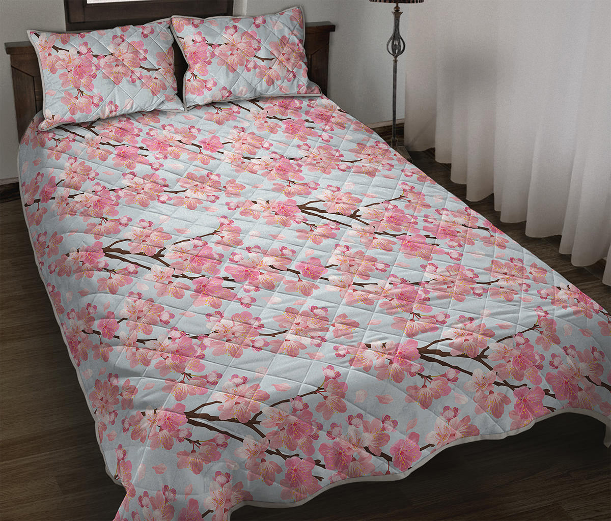 Sakura Flower Cherry Blossom Print Quilt Bed Set