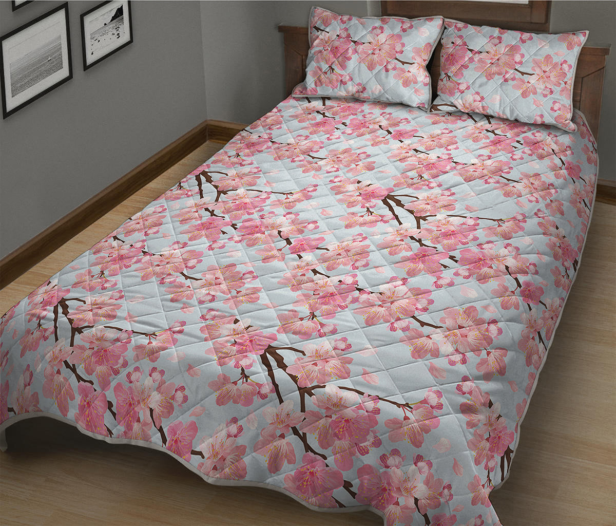 Sakura Flower Cherry Blossom Print Quilt Bed Set