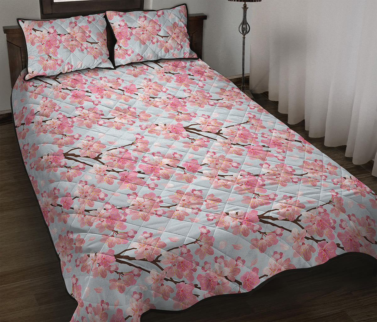 Sakura Flower Cherry Blossom Print Quilt Bed Set