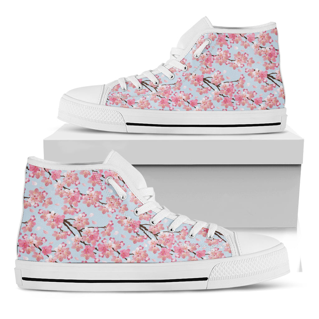 Sakura Flower Cherry Blossom Print White High Top Shoes