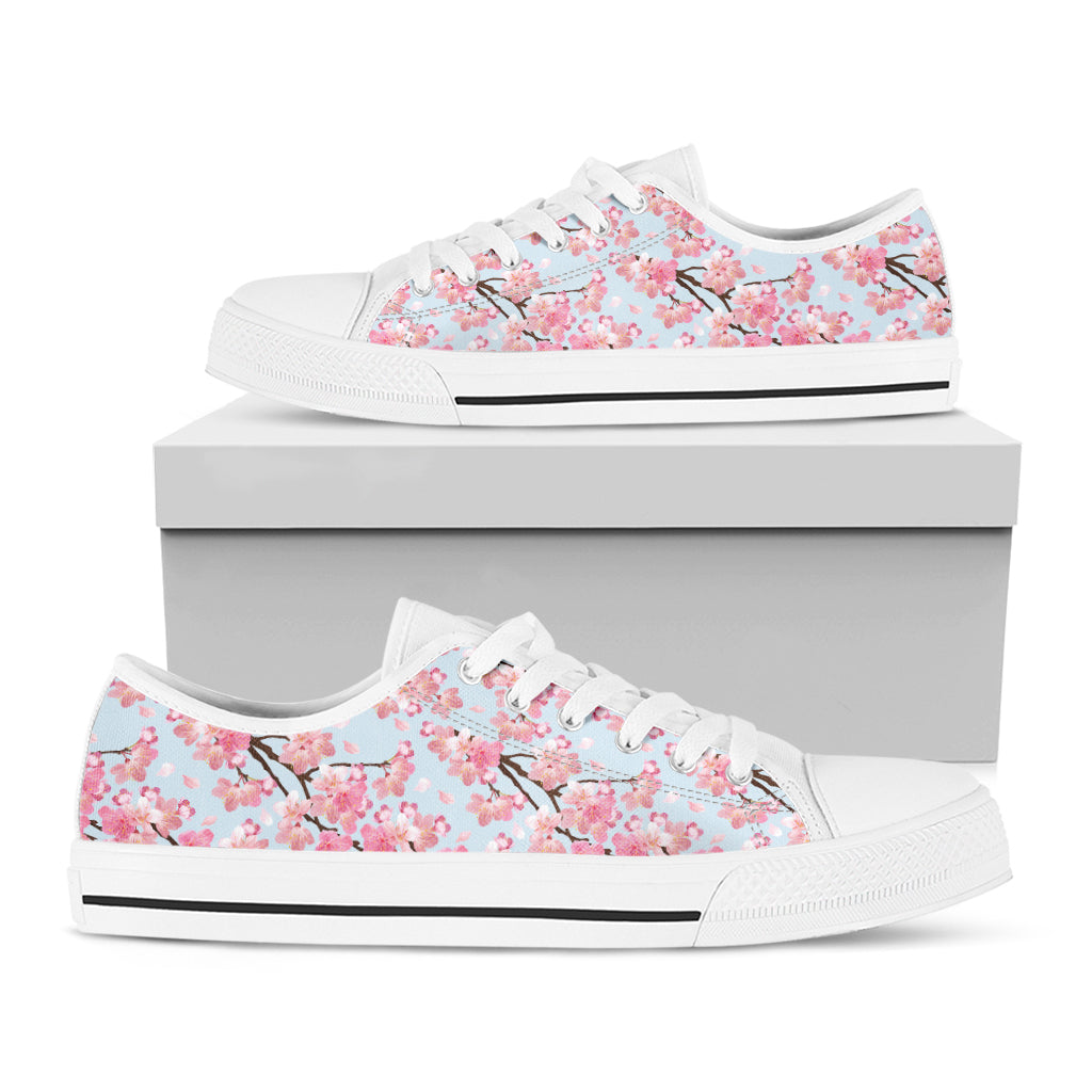 Sakura Flower Cherry Blossom Print White Low Top Shoes
