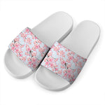 Sakura Flower Cherry Blossom Print White Slide Sandals