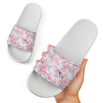 Sakura Flower Cherry Blossom Print White Slide Sandals
