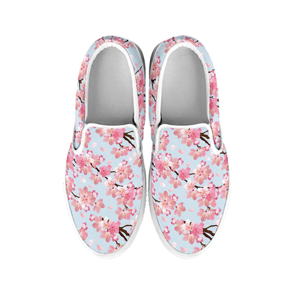 Sakura Flower Cherry Blossom Print White Slip On Shoes