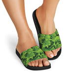 Salad Vegetable Print Black Slide Sandals