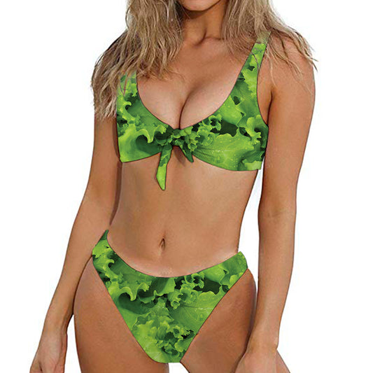 Salad Vegetable Print Front Bow Tie Bikini