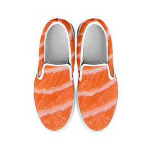 Salmon Fillet Print White Slip On Shoes