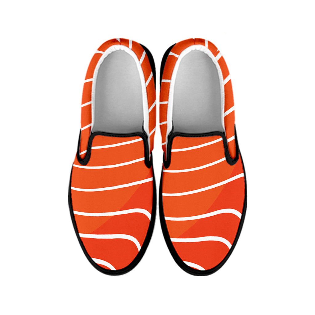 Salmon Print Black Slip On Shoes