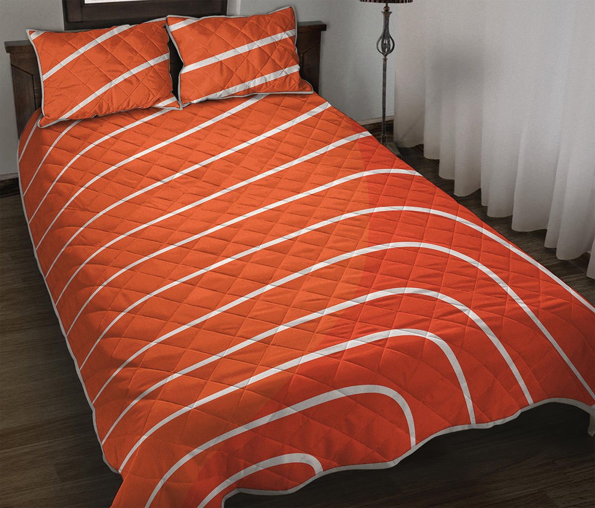 Salmon Print Quilt Bed Set