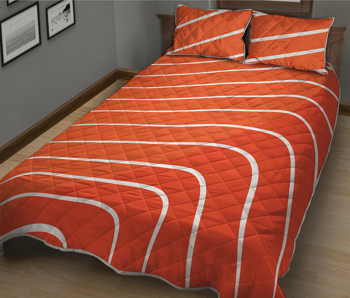 Salmon Print Quilt Bed Set