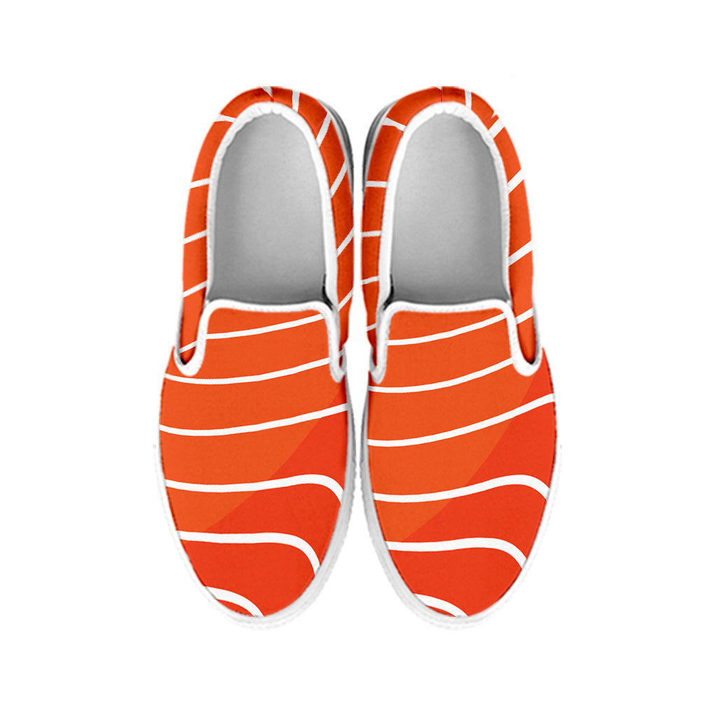 Salmon Print White Slip On Shoes